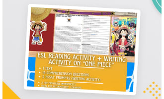 ESL Reading Comprehension + Writing Activity Worksheets on "One Piece"