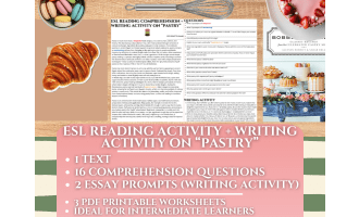 ESL Reading Comprehension + Writing Activity Worksheets on Pastry