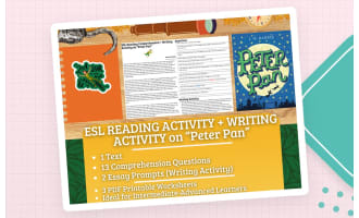 ESL Reading Comprehension + Writing Activity Worksheets on Peter Pan