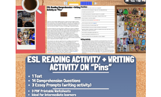 ESL Reading Comprehension + Writing Activity Worksheets on Pins