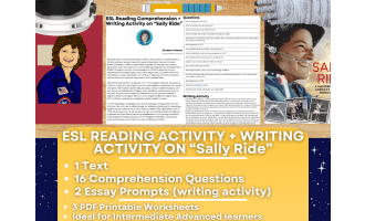ESL Reading Comprehension + Writing Activity Worksheets on Sally Ride