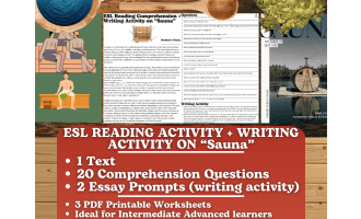 ESL Reading Comprehension + Writing Activity Worksheets on "Sauna"