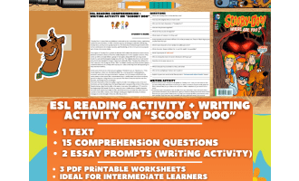 ESL Reading Comprehension + Writing Activity Worksheets on Scooby Doo