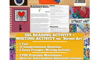 ESL Reading Comprehension + Writing Activity Worksheets on Street Art