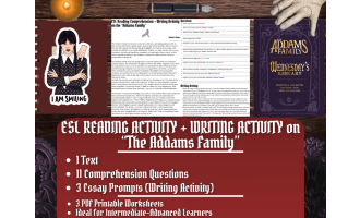 ESL Reading Comprehension + Writing Activity Worksheets on the Addams