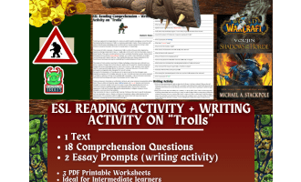 ESL Reading Comprehension + Writing Activity Worksheets on "Trolls"