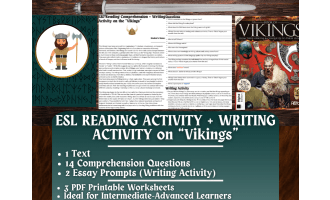 ESL Reading Comprehension + Writing Activity Worksheets on Vikings