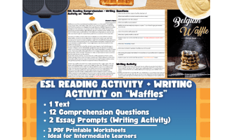 ESL Reading Comprehension + Writing Activity Worksheets on Waffles
