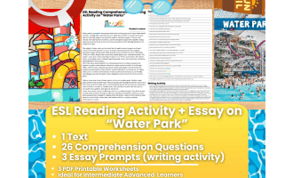 ESL Reading Comprehension + Writing Activity Worksheets on Water Park