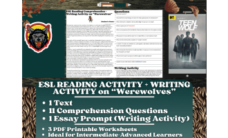 ESL Reading Comprehension + Writing Activity Worksheets on Werewolves