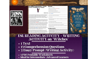 ESL Reading Comprehension + Writing Activity Worksheets on Witches