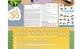 ESL Reading Comprehension + Writing Activity Worksheets on Yoga