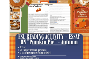 ESL Reading Comprehension + Writing Activity Worksheets - Pumpkin Pie