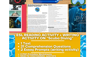 ESL Reading Comprehension + Writing Activity Worksheets - Scuba Diving