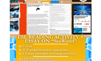ESL Reading Comprehension + Writing Activity Worksheets - SeaWorld