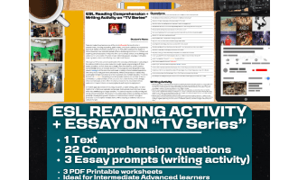 ESL Reading Comprehension + Writing Activity Worksheets - TV Series