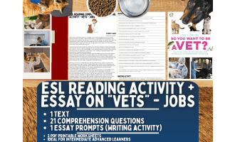 ESL Reading Comprehension + Writing Activity Worksheets - Vets - Jobs