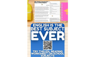 ESL Reading Comprehension + Writing on School Subjects - Worksheets