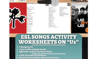 ESL Song Activity Worksheets on "U2" + QR Codes