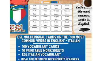 ESL Vocabulary Flashcards - 100 most common verbs in English - Italian
