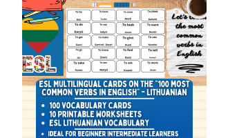 ESL Vocabulary Flashcards - 100 most common verbs - Lithuanian