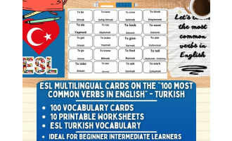 ESL Vocabulary Flashcards - 100 most common verbs - Turkish