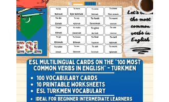 ESL Vocabulary Flashcards - 100 most common verbs - Turkmen