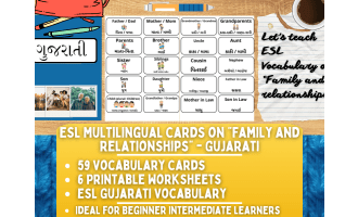 ESL Vocabulary Flashcards - Family & Relationships - Gujarati