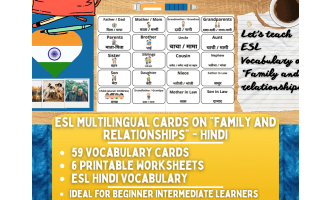 ESL Vocabulary Flashcards - Family & Relationships - Hindi