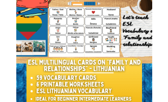 ESL Vocabulary Flashcards - Family and Relationships - Lithuanian