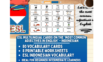 ESL Vocabulary Flashcards - Most common adjectives - Indonesian