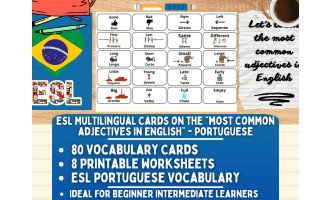 ESL Vocabulary Flashcards - Most Common Adjectives - Portuguese