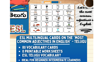 ESL Vocabulary Flashcards - Most common adjectives - Telugu