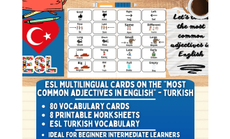 ESL Vocabulary Flashcards - Most Common Adjectives - Turkish