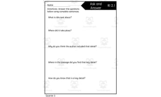 Essential Standards Quick Check: 3rd Quarter Reading
