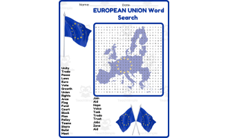 EUROPEAN UNION - Word Search Puzzle Worksheet - Countries of Europe Ge