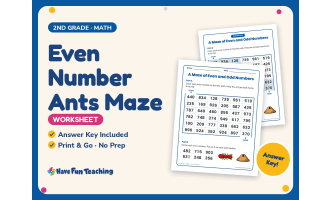 Even Number Ants Maze Worksheet – 2nd Grade Even and Odd & Patterns