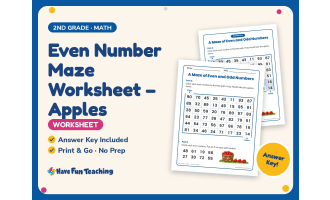 Even Number Maze Worksheet – Apples – 2nd Grade Even and Odd Practice