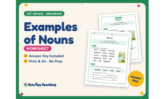 Examples of Nouns Worksheet – 1st Grade Grammar Practice + Answer Key