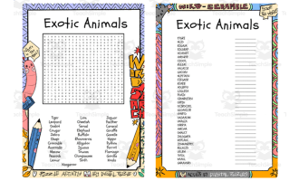 Exotic Animals word search & scramble