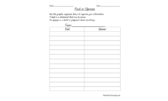 Fact and Opinion Lined Graphic Organizer