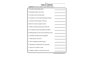 Fact or Opinion Worksheet