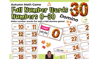 Fall Domino Game – Numbers and Number Words 0–30