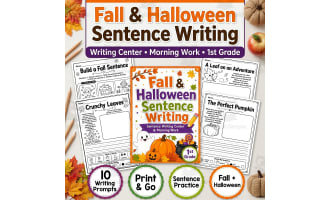 Fall Halloween Writing Prompts Sentence Writing Center 1st Grade
