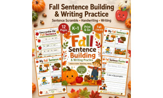Fall Sentence Scramble & Handwriting Writing Practice Worksheets