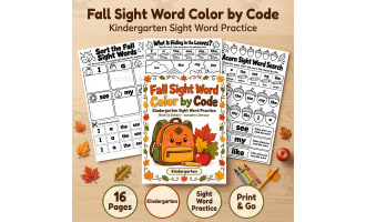 Fall Sight Word Color by Code Worksheets | Kindergarten