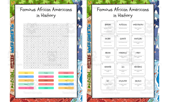 Famous African Americans in History word search, scramble and crosswor