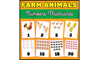 Farm Animals Numbers Flashcards - Counting Cards for kindergarten