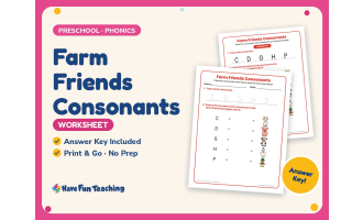 Farm Friends Consonants Worksheet – Preschool Animals Practice
