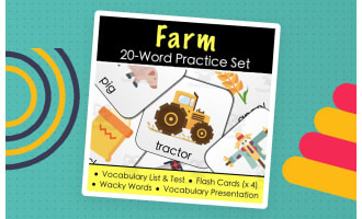 Farm Vocabulary - Digital Activities, Word List & Quiz + 4 Flashcard Sets